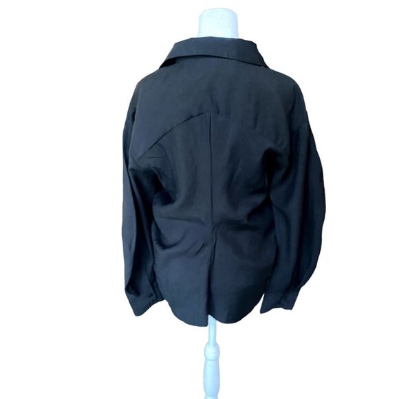Zara Button Front Button Down Size M Long Sleeve Black Minimalist Top - Picture 7 of 8